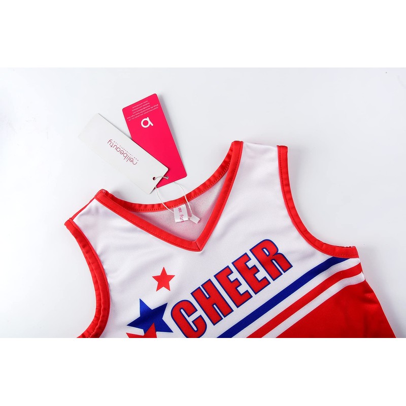 ReliBeauty Cheerleader Costume Children's Dress with Pompoms and Headpiece, Red,