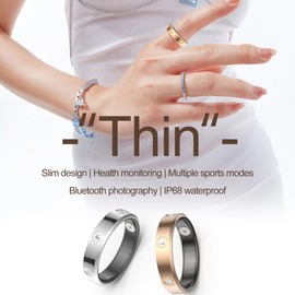 findtime Smart Ring Ultra Narrow Fitness Rings Heart Rate Monitor Sleep Tracker Blood Oxygen Health Tracker Step Counter Calories Pedometer Waterproof Remote Camera Smart Rings for Women Ladies Men