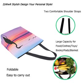 ZzWwR Beautiful Tropical Summer Beach Sunset Flamingo Silhouette Print Extra Large Canvas Beach Travel Reusable Grocery Shopping Tote Bag Portable Storage HandBag