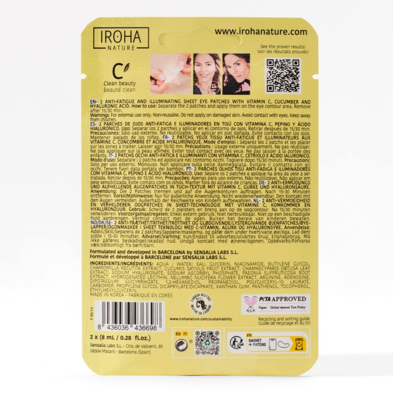IROHA NATURE Tissu Anti-Moisture Eye Patch with Vitamin C, Cucumber