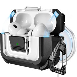 RFUNGUANGO Case for AirPods Pro 2: 4 N52 Magnets for Automatic Lid Opening, Strong Anti-Drop Lock Design, MagSafe Compatible & Magnetic Lid Lock- Black