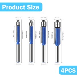 4PCS 1/4 Inch Shank Top Bearing Flush Trim Router Bit Sets for Woodworking Cutting and Trimming Flush Trim Router Bits for Woodworking Milling Cutter Tools Cutting Diameter 1/4" 5/16" 3/8" 1/2"
