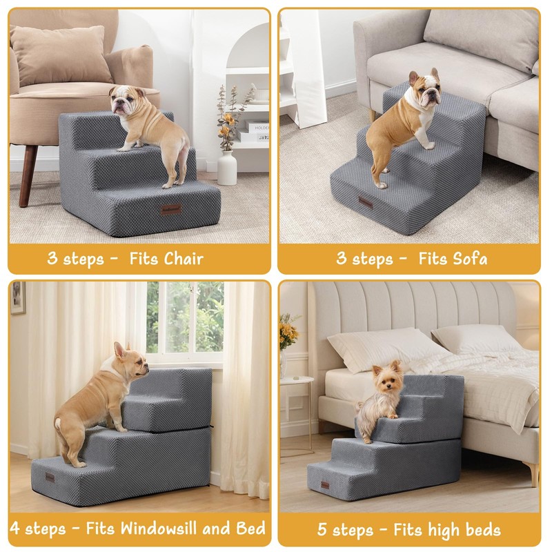 Dog Stairs for Small Dogs & Cats, 3-Step Non-Slip Pet