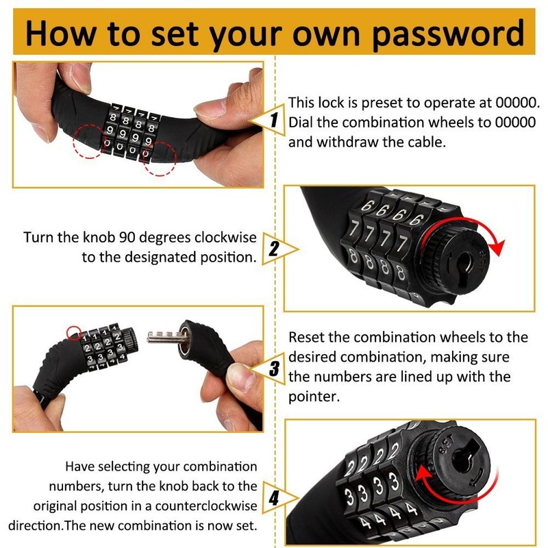 Sanwo Security Bike Lock 4 Digit Resettable Combination Cable Lock