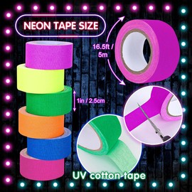 12 Pack UV Blacklight Reactive, 6 Color Fluorescent Tape, Fluorescent Cloth Tape Colorful Neon Gaffer Tape, Super Bright for Glow Party Supplies(0.59inch x 16.4ft)