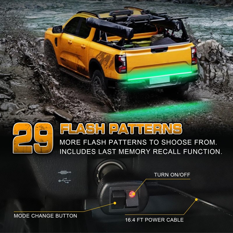 XRIDONSEN 48 inch Truck Green Tailgate Emergency Lights Strip Rear