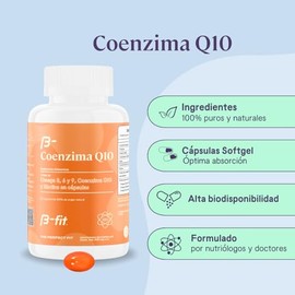 B-FIT B - Coenzima Q10 - A base de Omega 3, 6 y 9 - Suplemento Natural con Aceite de Linaza y Biotina - 60 Cpsulas Blandas - Calidad y Pureza         