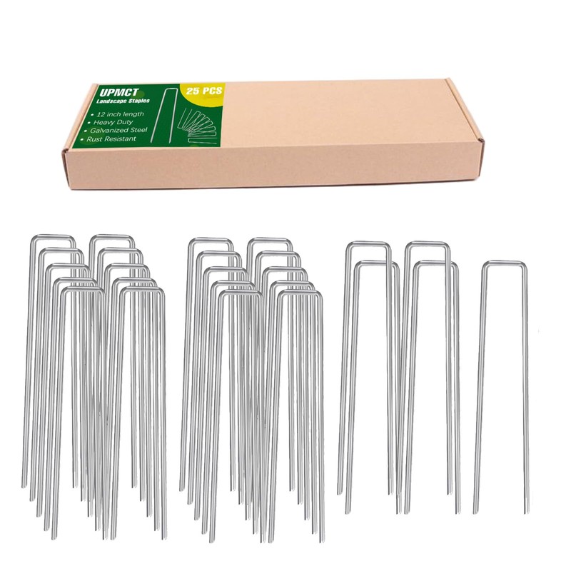UPMCT 12 Inch Galvanized Garden Landscape Staples Stakes, 25 50