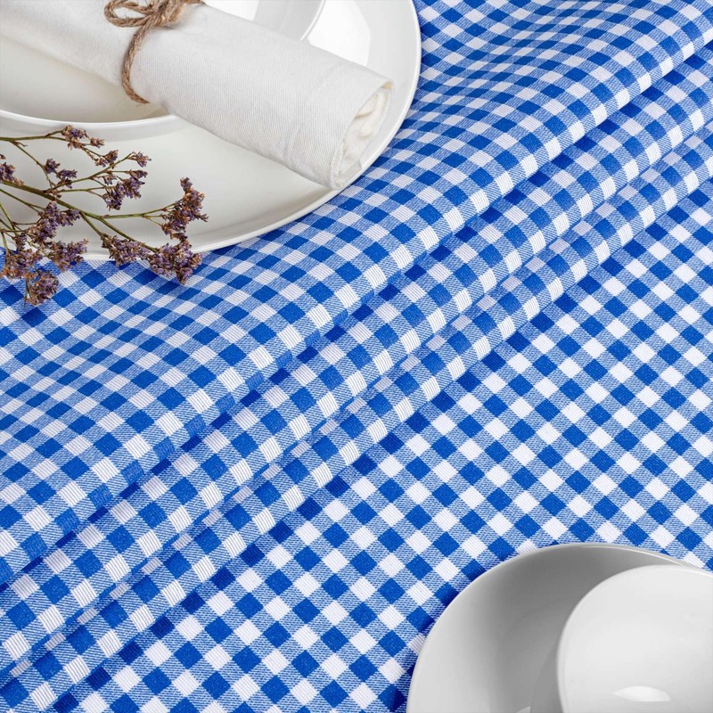 Fabric Tablecloth Washable Table Linen Tablecloth Cotton Polyester Vichy Blue