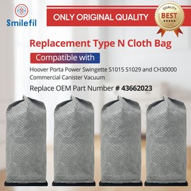Smilefil 4PCS CH3000 Replacement Cloth Bags Compatible with Hoover PortaPower Swingette S1015 S1029 and CH30000 Commercial Canister Vacuum, Replace Part # 43662023