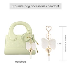 XIXIAOYAN White Bow Keychain for Women - Elegant Tassel & Gold Heart Charm | Stylish Bag Charms for Handbags, Purses & Backpacks | Car Key Chain Accessory