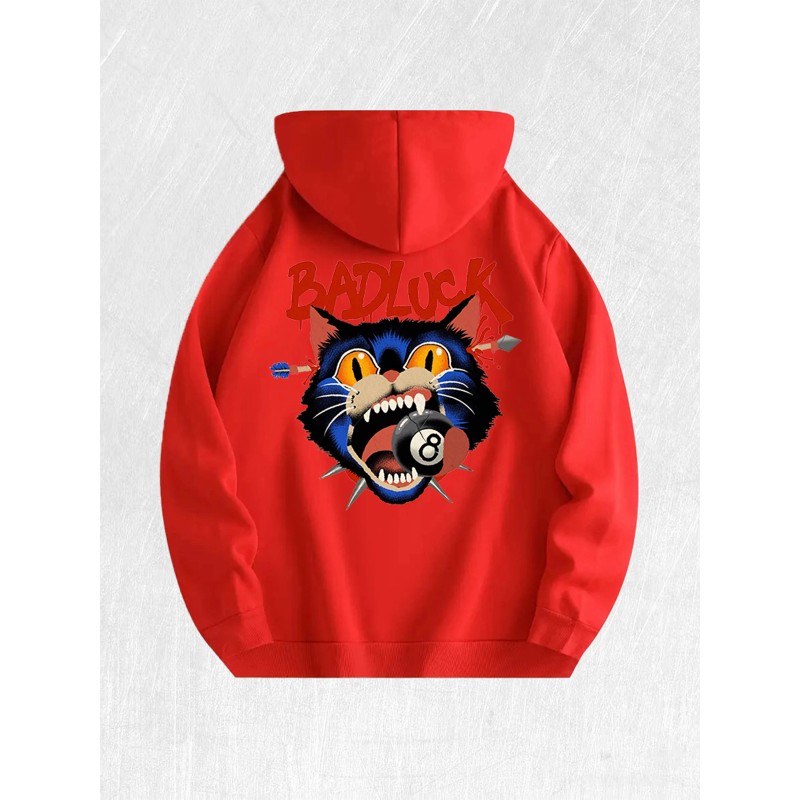 Bad Luck Cat Graphic Hoodie 100% Cotton US Warehouse 7
