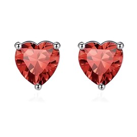 Zolkamery Earrings Silver 925 Stud Earrings, 925 Sterling Silver Birthstone Stud Earrings for Women Girls, Heart Stud Earrings with Zirconia, 6 mm Small Sleeping Cartilage Stud Earrings with Gift Box