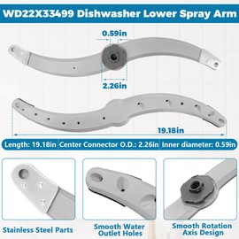 WD22X27724 WD22X33499 Dishwasher Lower Spray Arm Replacement for GE Dishwasher Spray Arm Replaces AP7219298 AP7014276 WD22X26621 WD22X10091 WD22X27724 GDF550PSR3SS GDT530PGP5WW GDT530PSP4SS More