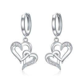 LWXIE Diamond Heart Earrings for Women Sterling Silver Heart Hoop Earrings Heart Dangle Earrings Diamond Jewelry for Women