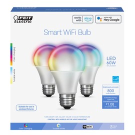 Feit Electric Smart Light Bulbs with RGB Color Changing and Tunable White, 2.4Ghz WiFi Light Bulbs, No Hub Needed, Works with Alexa and Google, Dimmable 60 Watt = LED 9W, OM60/RGBW/CA/AG/3, 3 Pack