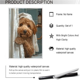 Goldendoodle Shower Time Canvas Wall Art - Waterproof Dog Bathroom Decor With Funny Painting For Toilet & Restroom Wall Decoration 12x16in Unframed