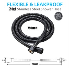 Shower Hose, 79 inch Long Replacement Shower Hoses, Stainless Steel Leakproof Shower Pipe, Anti-Explosion & Anti-Kink and High Pressure Resistant Replacement Hose, for Pet Bathing Cleaning (Black)