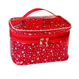 TotePrint Star Pattern PVC Cosmetic Bag Waterproof Square Bucket Shape 22 x 14 x 14 cm Travel Makeup Organiser (Pack of 1), red, Modern