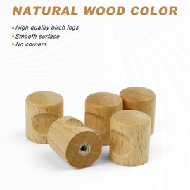 GEBAUM Pack of 10 Wooden Furniture Knobs, Set of Cabinet Knobs with Screws, Wooden Drawer Handles, Easy to Clean, Natural Birch Wood, for Wardrobes and Drawers