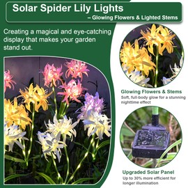 DooYard Solar Spider Lily Flower Lights Outdoor Waterproof 2 Pack, Glowing Flowers & Stems Garden Lights with Upgraded Solar Panel, Decorative Lights for Lawn Patio Yard Decor, Gift for Mom (2 Pack)