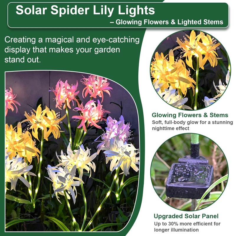 DooYard Solar Spider Lily Flower Lights Outdoor Waterproof 2 Pack,
