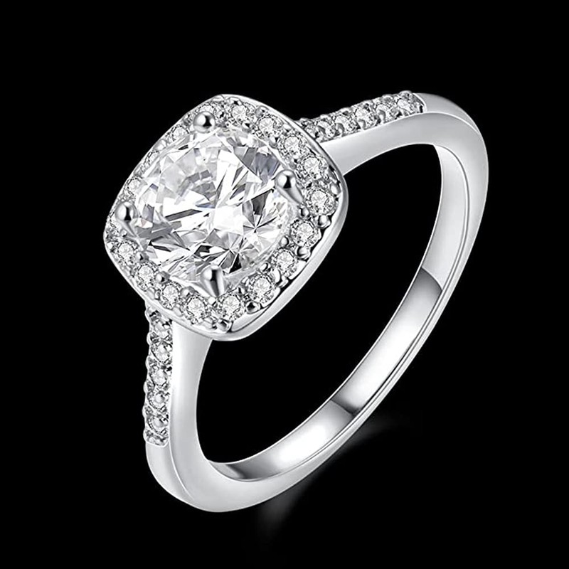 Koguxuix 925 Sterling Silver CZ Crystal Square Rings Wedding Rings