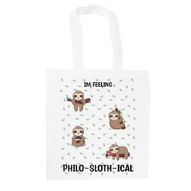 Purely Home I'm Feeling Philo-sloth-ical Sloth Tote Bag - Animals Zoology Themed Gift/Present - White Shopping Bag Present for Her