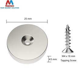 Magnetpro 25 x 5 mm Neodymium Disc Magnets Countersunk Head Hole (Pack of 6) - Strong Permanent Rare Magnets with 6 Screws