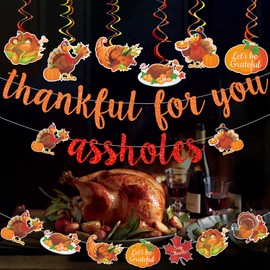 Thankful You Banner - Glittery Friendsgiving & Thanksgiving Decoration