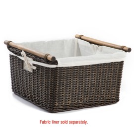 The Basket Lady Deep Pole Handle Wicker Storage Basket, Medium, 13.5 in L x 14 in W x 9 in H, Antique Walnut Brown