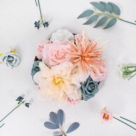Luckinds Artificial Flowers Combo Box Dusty Blue Pink Artificial Flowers for DIY Tables Centerpieces Baby Shower Bridal Shower Wedding Bouquet Party Decor