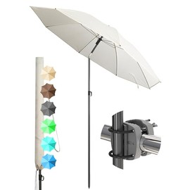 4smile SunnyJoy 3-in-1 Balcony Parasol Set, Beige, UPF 50+ Parasol Diameter 180 cm + Parasol Holder Balcony Railing + Parasol Cover - Sun Protection Balcony Set