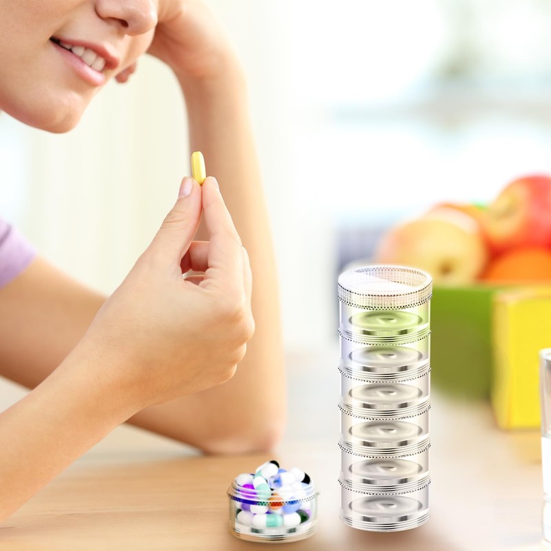 6 Pack 7 Day Stackable Pill Organizers Round Pill Organizer