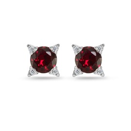 Sterling Silver Synthetic Ruby & White Topaz Studded Solitaire Stud Earrings