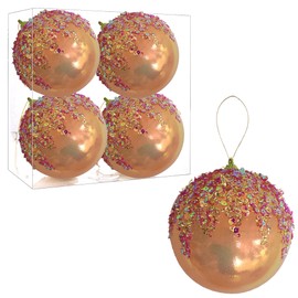 ZHANYIGY - 4 bolas de Navidad, bola de Navidad irrompible para decoración de árbol de Navidad, decoración de boda, fiesta, fiesta, bola colorida con purpurina, 4 pulgadas x 4 unidades