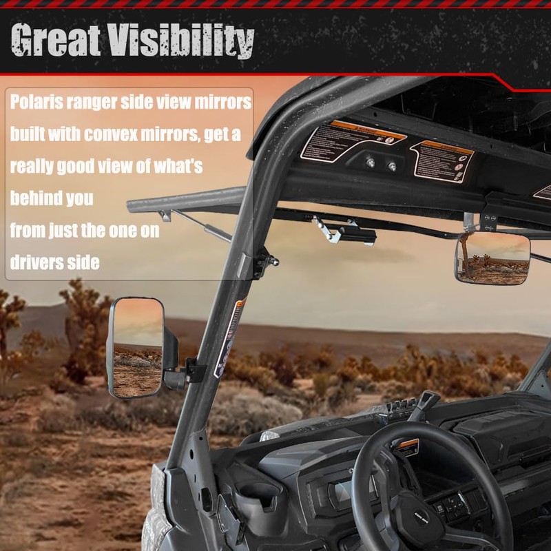 Ranger Side Mirrors - UTV Sideview Mirror with Profit/Profile Clamp