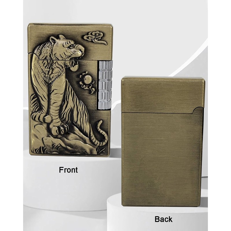 Soft Flame Lighter, Unique Engraved Tiger Eagle Metal Wheel Lighter，Refillable