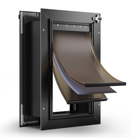 3-Flap Dog Door, All Aluminum Alloy Large Doggy Door Doggie door for Wall, Heavy Duty Pet Door Easy to Install, Energy Efficient, Telescoping Tunnel for Interior & Exterior Wall, Pet Up to 110Lb-Black
