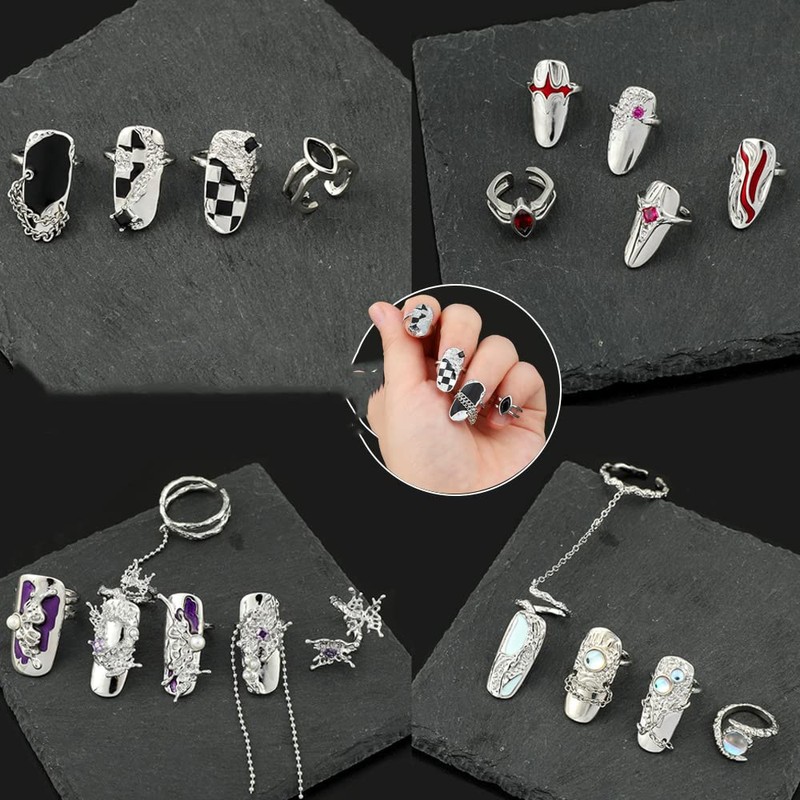 4Pcs Women Finger Tip Nail Rings, Adjustable Opening Nail Art