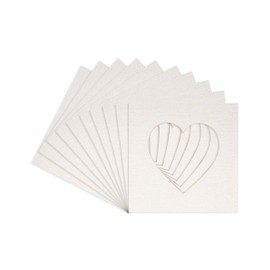 6x6 Mat Bevel Cut for 3x3 Photos - Precut White Linen Canvas Heart Shaped Photo Mat Board Opening - Acid Free Matte to Protect Your Pictures - Bevel Cut for Family Photos, Pack of 10 Matboards