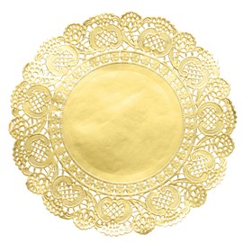 sourcing map 50 Pcs Gold Lace Paper Doilies 8 Inch Round Paper Doilies Tableware Disposable Foil Lace Paper Decorative Paper Placemats for Wedding, Birthday, Cakes, Desserts, Tableware Food