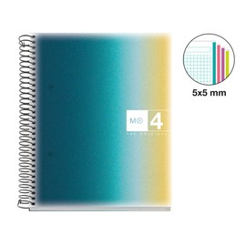 Miquelrius - A5 Notebook, Polypropylene Cover, A5 Notebook with 120 Micro Perforated Sheets, Squared Notebook with 4 Colours to Organise Extra Opaque Paper 70 g/m², 2 Holes for