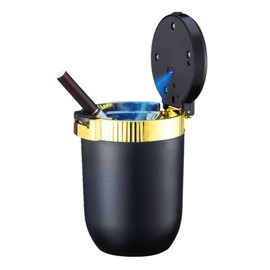 Car Ashtray with Lid Smell Proof, Detachable Stainless Smokeless Ash Tray with LED Blue Light, Portable Mini Car Trash Can, Windproof Auto Ashtray Cup Holder for Car Home Outdoor Travel (Gold)