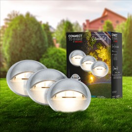 BRILONER - Connect to Shine 12V Garden System Set of 3 Recessed Floor Spotlights with Side Light, Extension Set, IP65, Warm White Light, Garden Lighting, Recessed Floor Lights, 35 x 36 mm, Silver