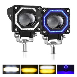 Kairiyard Motorcycle LED Pod Lights, 3Inch Amber White LED Driving Fog Lights with Blue DRL 60W 6000lm LED Auxiliary Spotlight Waterproof for Motorcycle Truck SUV UTV ATV Tractor (2 pack)