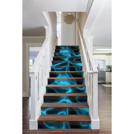 AMAZING WALL Peel and Stick Removable Novelty Blue Silky Satin Risers Stairs Murals Self Adhesive Wall Sticker Set 12 PCS