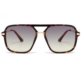 Long Keeper Retro Pilot Sunglasses Men Women Square Sunglasses Aviator Glasses Double Bridge Classic Retro 70s Pilot Glasses with UV Protection, Leopard Frame - Grey Yellow Gradient Lenses