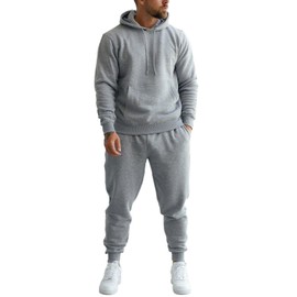 Mlgaril Men's Light Grey Tracksuit 2-Piece Active Set:Fleece Pullover Sweatshirt and Sweatpants,Jogging Sweatsuit Outfit,XL