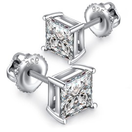 Square Stud Earrings Screw Back Fake Square Diamond Earrings Sterling Silver Princess Cut Square Cubic Zirconia Earrings 5mm Square CZ Stud Earrings Square Earrings Screw Back